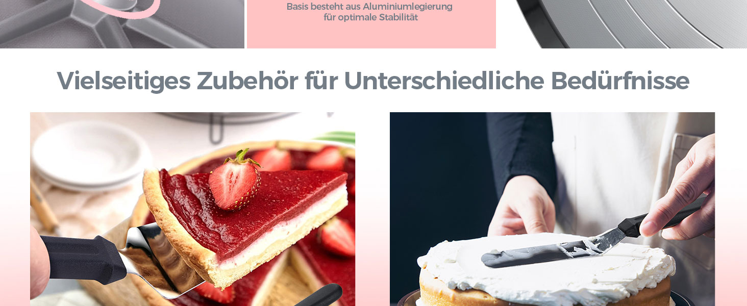 Ohuhu Поворотна платформа для тортів, 30 см, алюмінієвий сплав, 2 шпателі та 3 скребки, для декорування тортів та випічки, подарунок для кондитерів (Рожевий)