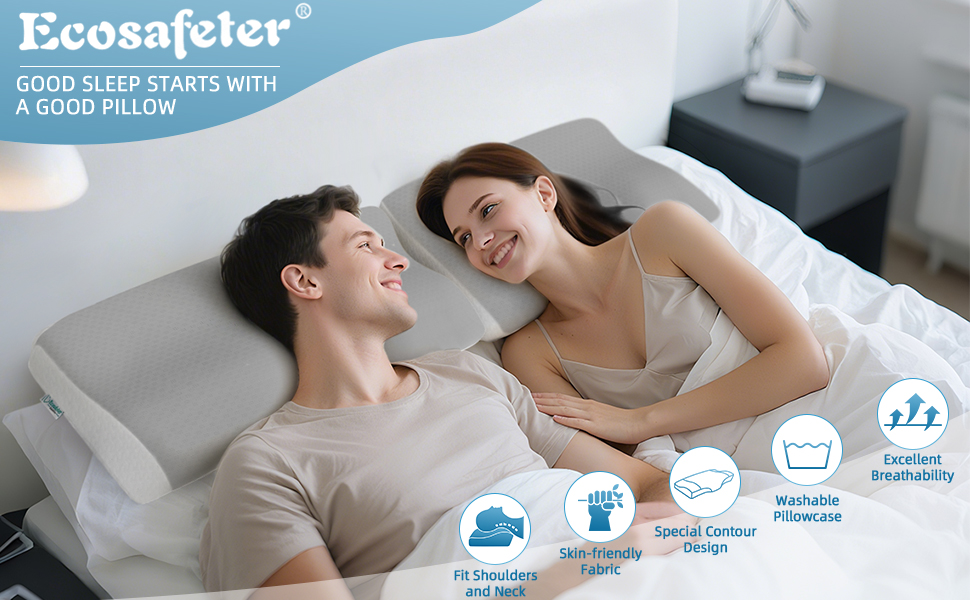 Ергономічна подушка з ефектом пам'яті (Memory Foam) для шиї та підтримки хребта, ортопедична подушка для сну на боці та спині з бамбуковим чохлом, сіра