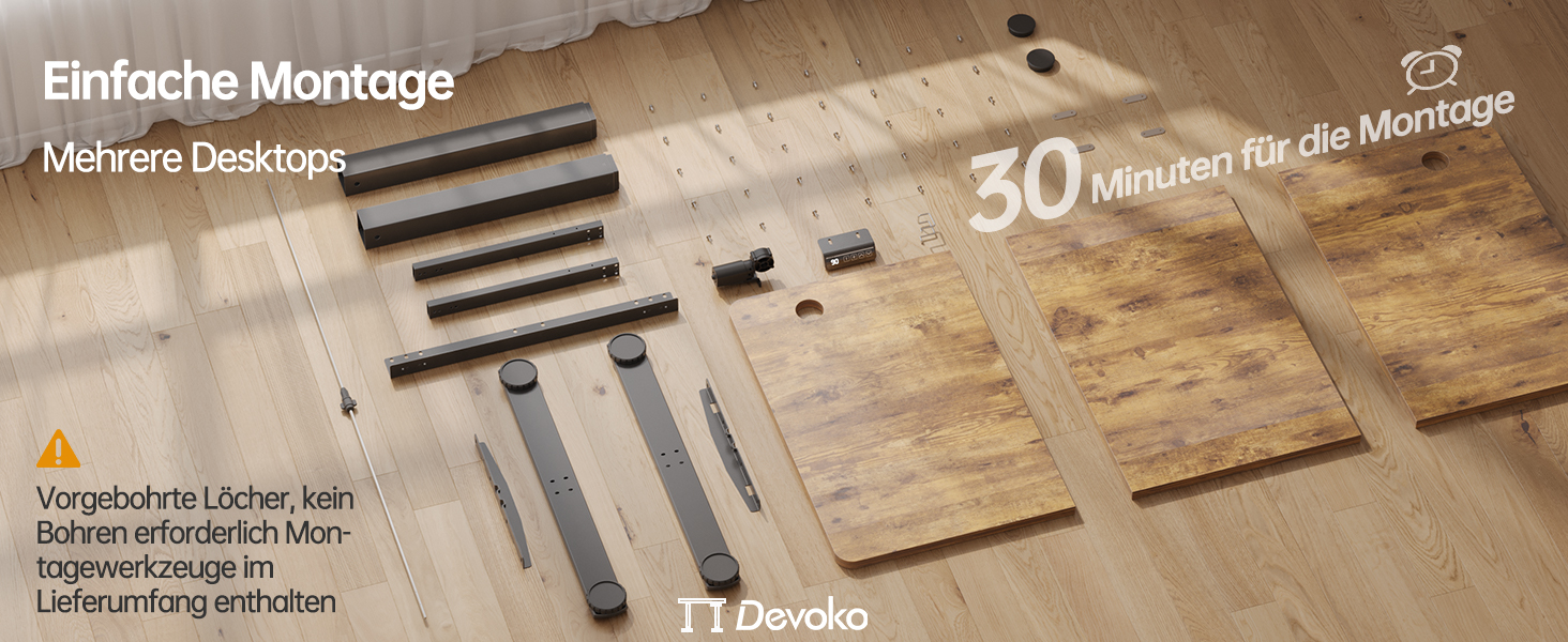 Електричний регульований стіл Devoko 120x60 см, стабільний офісний стіл, стіл для стоячи/сидячи, комп'ютерний стіл з функцією пам'яті, (Коричневий)