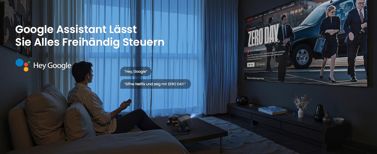 JMGO N1S 4K UHD Міні-проектор: Лазерний, 1100 ANSI люмен, Google TV, HDR10, Dolby Audio, для дому та бізнесу