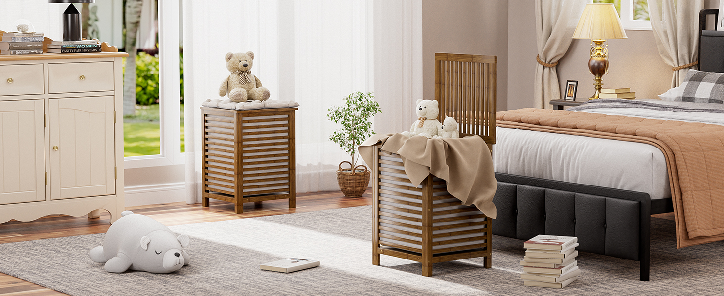 SMIBUY Кошик для білизни з бамбука з кришкою, 30л, для одягу, іграшок, рушників (горіх)