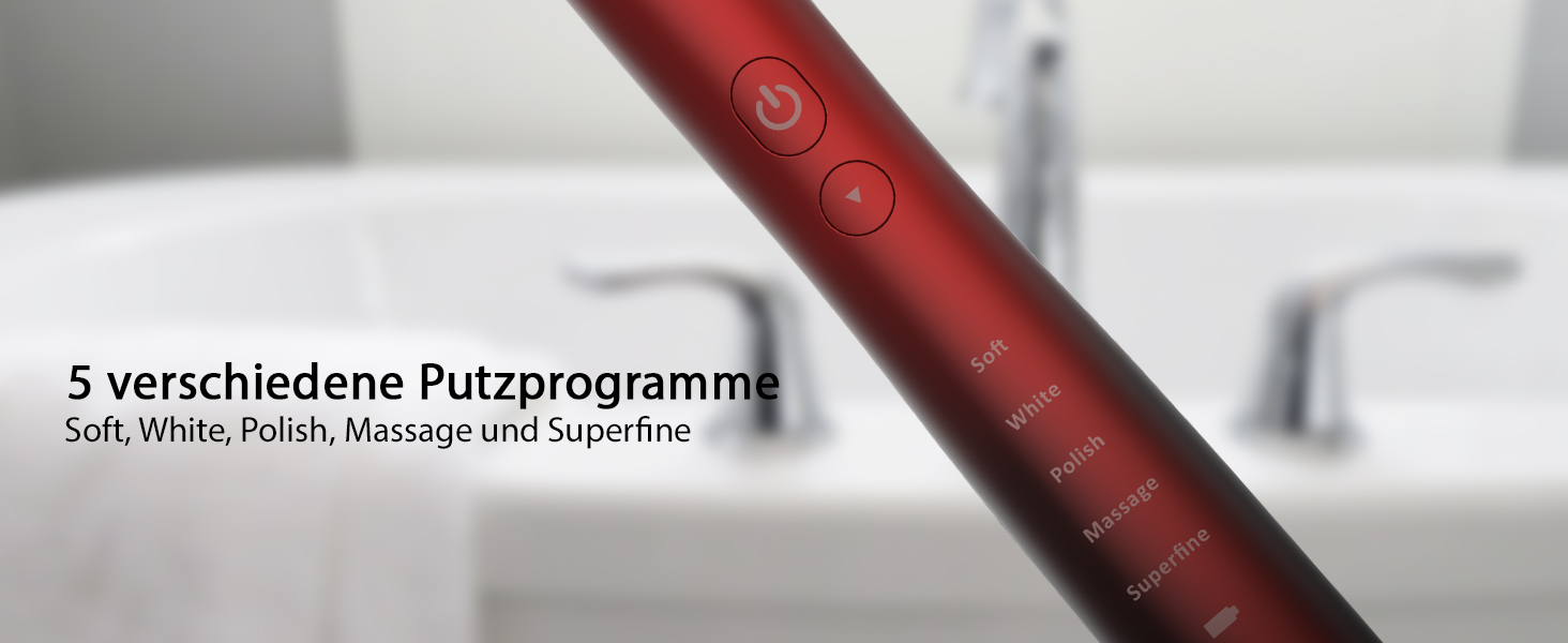 Електрична зубна щітка Tristan Auron – 55 000 вібрацій, 5 режимів, 60 днів роботи від акумулятора, компактна та тиха, 2 насадки, для бережного очищення зубів (червона)