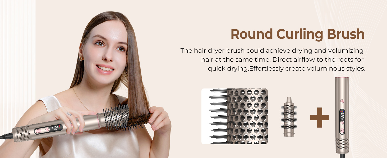 UKLISS Airstyler Pro 7 в 1: Фен-щітка з дифузором, 1400 Вт, 110 000 об/хв, професійний стайлер для сушіння, завивки та випрямлення волосся (Золотий)