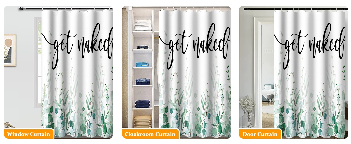 Шторка для душу 180x220 см, антигрибкова, з тропічним дизайном (зелені пальмові листя, евкаліпт, гриби), водонепроникна, з поліестеру, придатна для прання, для ванної кімнати, з 12 гачками