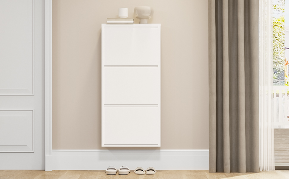 Шафа для взуття YITAHOME з металу, 3 дверцята з магнітними застібками, білий глянцевий колір, для передпокою та коридору