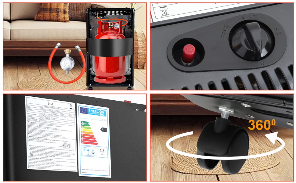 Газовий обігрівач для приміщень 4,2 КВт, інфрачервоний нагрівач, портативний, Plug and Play