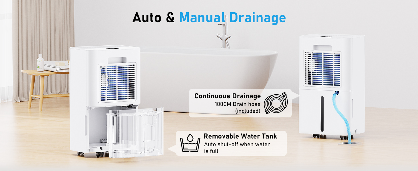 Електричний осушувач повітря 12л/день з таймером 24г, 3 режими, автовимкнення, шланг для зливу, для приміщень до 100м³, білий