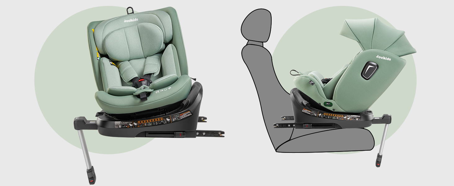 Дитяче автокрісло, що обертається на 360 Jovikids, з ISOFIX, i-Size (ECE R129) Дитяче автокрісло групи 01/2/3 Автокрісло, повернуте проти напрямку руху, з функцією відкидання та знімним навісом (40-150 см, 0-36 кг, 0-12 років) Зелений