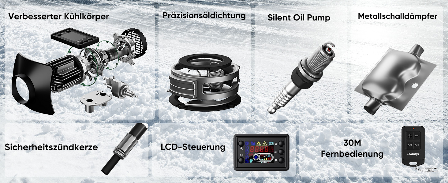 Дизельний опалювач LDHTHOPI 8 кВт, 12/24V з таймером, LCD-дисплеєм та пультом керування. Швидкий нагрів, 4.5L. Економія енергії для гаража, кемпінгу, автодому (Помаранчевий)