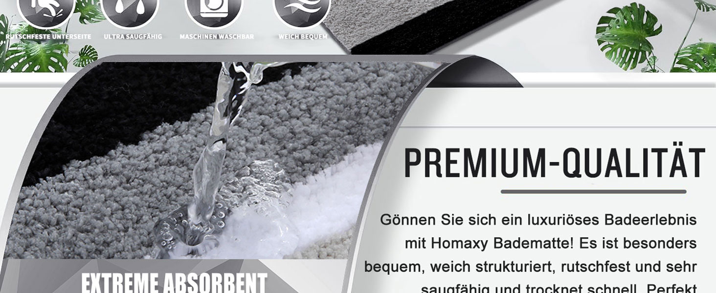 Набір килимків для ванної кімнати Homaxy (2 шт.) з мікрофібри, 40x60 см + 50x80 см, зелено-сірий, вбираючі, м'який, з високим ворсом