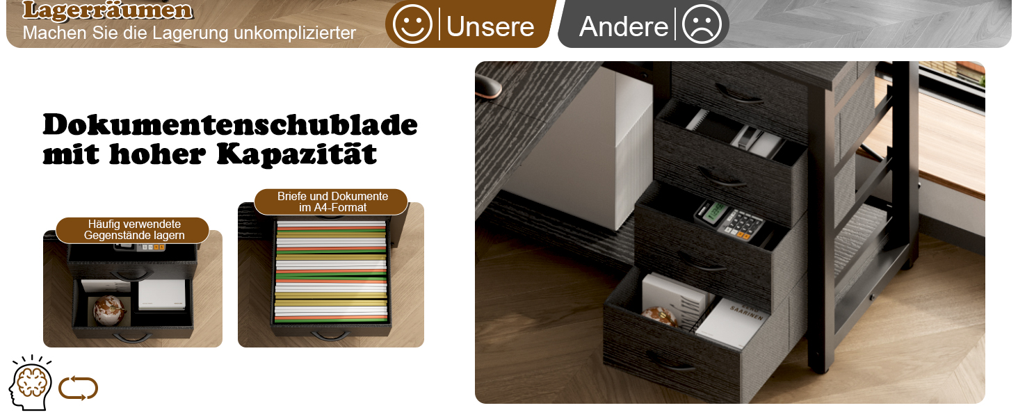 Кутовий стіл Devoko з 4 ящиками з тканини, 2 розетками та 2 USB-портами, для дому та офісу, ігор, білий, 140x80 см