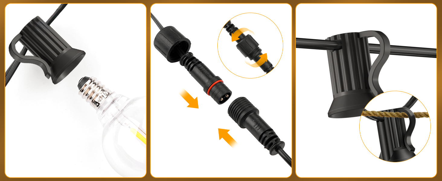 Ланцюжок прикрас LED для вулиці: 20M, 65ft, G40, для саду, балкону, павільйону, тераси, вечірки, з пульт дистанційного керування, IP44, вологостійкий, 20M
