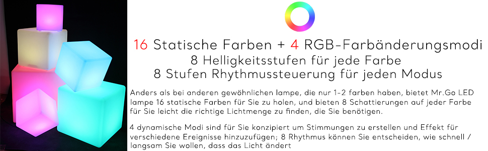 Світлодіодний куб-пуф Mr.Go 30x30x30 см RGB з пультом, акумуляторний, водонепроникний, для дому, спальні, басейну, вечірок