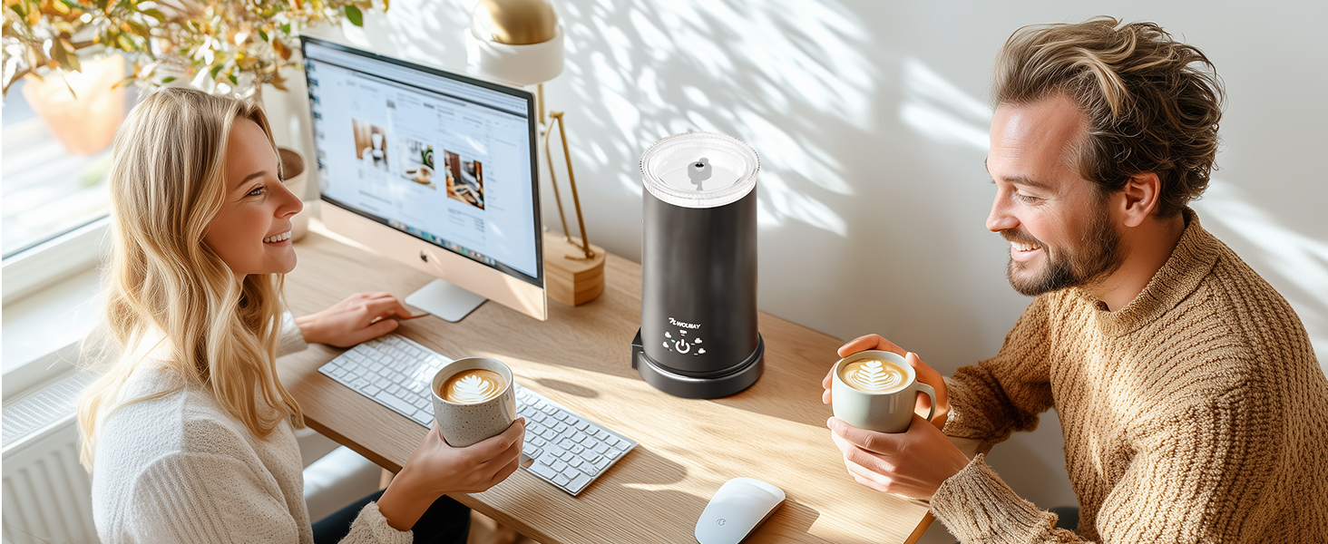 Електричний спінювач молока 5-в-1 600W з антипригарним покриттям. Підходить для приготування гарячого та холодного молочного пін, какао, лате, капучино. Чорний.