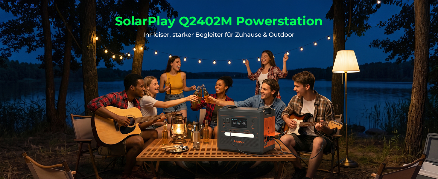 Портативна зарядна станція SolarPlay Q2402M 2304Вт·год LiFePO4, генератор на сонячній енергії 2500Вт (пік 5000Вт), 2 AC-виходи по 2500Вт для кемпінгу, автодому та резервного живлення