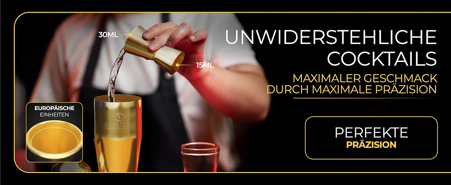 Набір для коктейлів Cobbler 700 мл з нержавіючої сталі, без розливання, професійний шейкер для коктейлів з підставкою та рецептами, набір для барменів (стартовий, золотий)