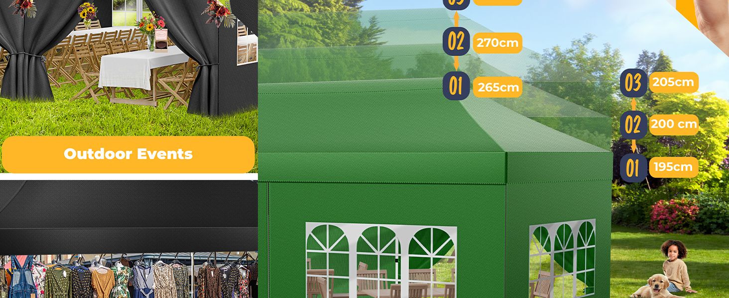 Павільйон KESSER® 6x3м з 6 знімними стінками, для саду, регульована висота, водовідштовхувальний, з сумкою, анкери, Pop-Up система, захист від UV 50+, для вечірок, антрацитовий колір
