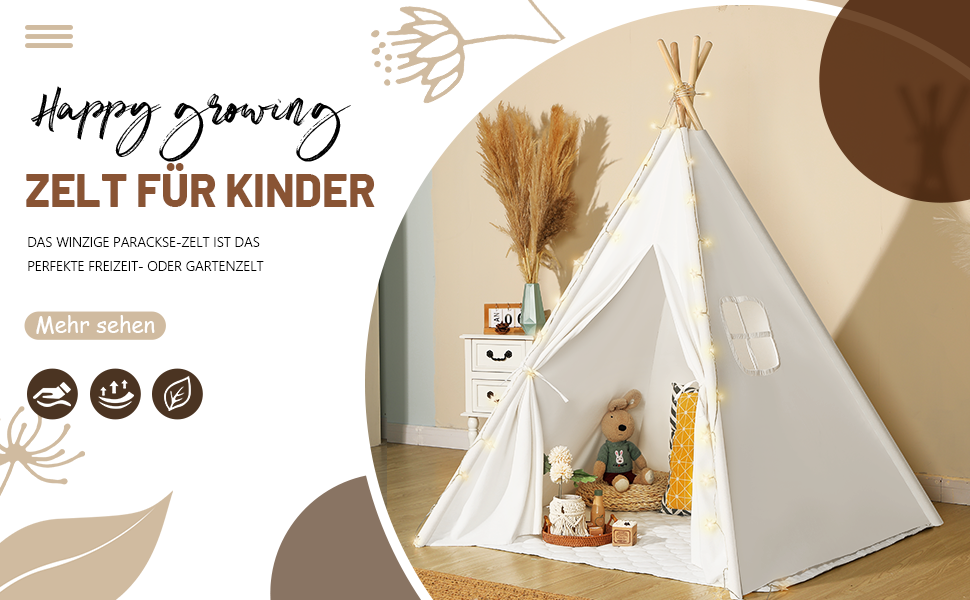 Дитячий намет Wilwolfer Tipi: намет для дітей з бавовни для гри в приміщенні, з сумкою, для дівчаток та хлопчиків, іграшка з чистої бавовни