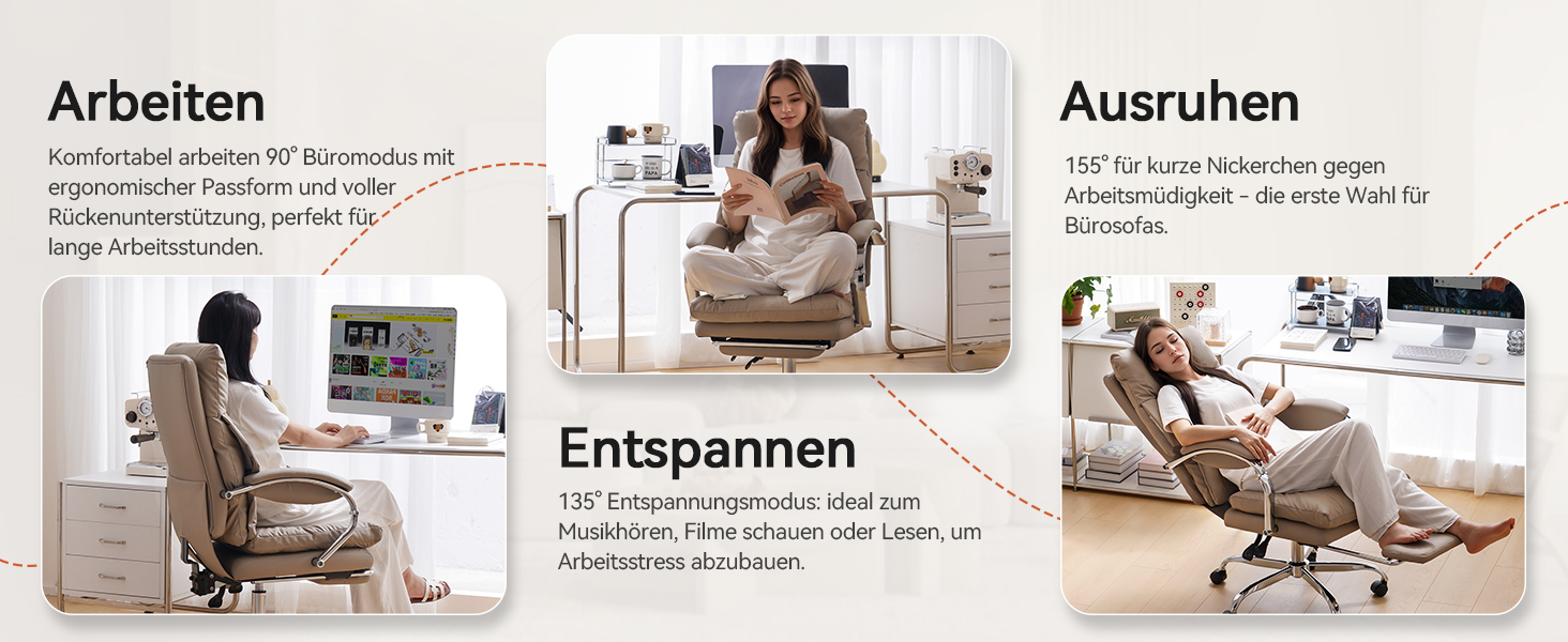 Офісний крісло EMIAH з підніжкою: ергономічний крісло для офісу та дому, з PU шкіри, підніжкою, підлокітниками та колесами. Підходить для роботи за комп'ютером та ігор. Колір: хакі. Без функції масажу.