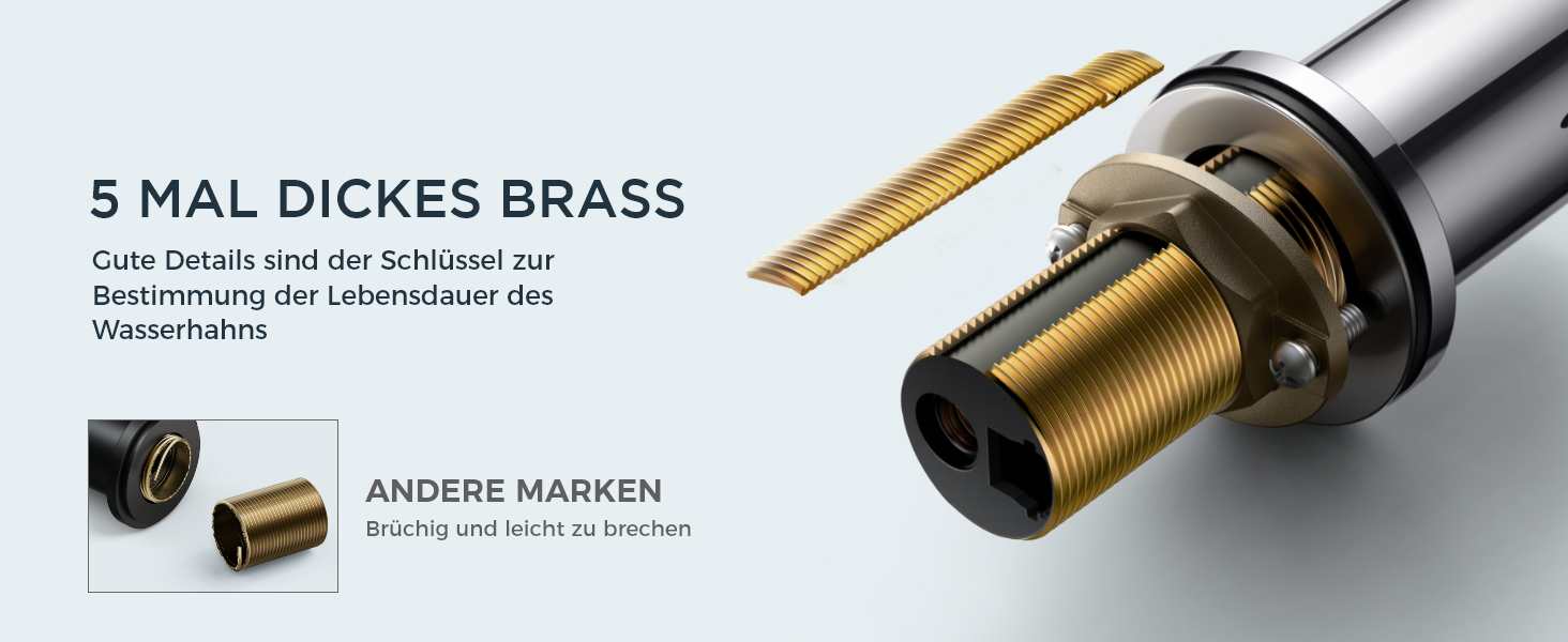 Змішувач для ванної кімнати/кухні FORIOUS Hoch 360° з нержавіючої сталі, з підйомом 175 мм, з підключенням до гарячої та холодної води, полірований хром