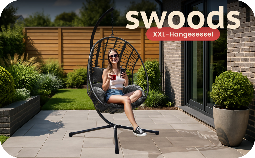 XXL Гамак-крісло Swoods з каркасом для дому та вулиці, яйцеподібне крісло, з подушкою, до 150 кг (темно-сірий)