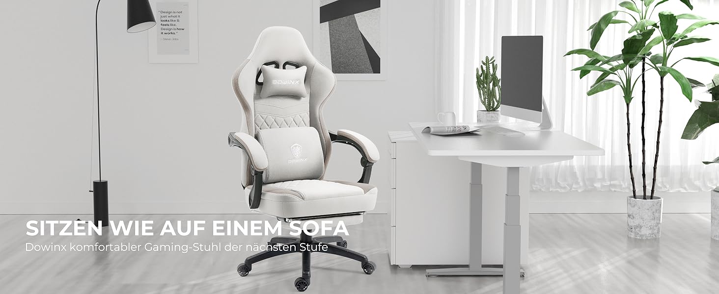 Ігрове крісло Dowinx з тканини, гелевою подушкою та кишеньковим пружинним блоком, ергономічний офісний стілець з підніжкою, масажний ігровий крісло-реклайнер для дорослих, бежевий