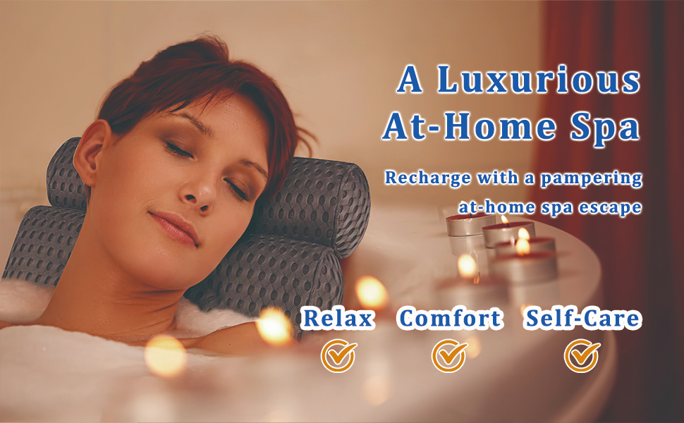 Подушка для ванни з піни Memory Foam, антиковзка, для шиї та спини, 4D вентиляція, 6 присосок, сіра