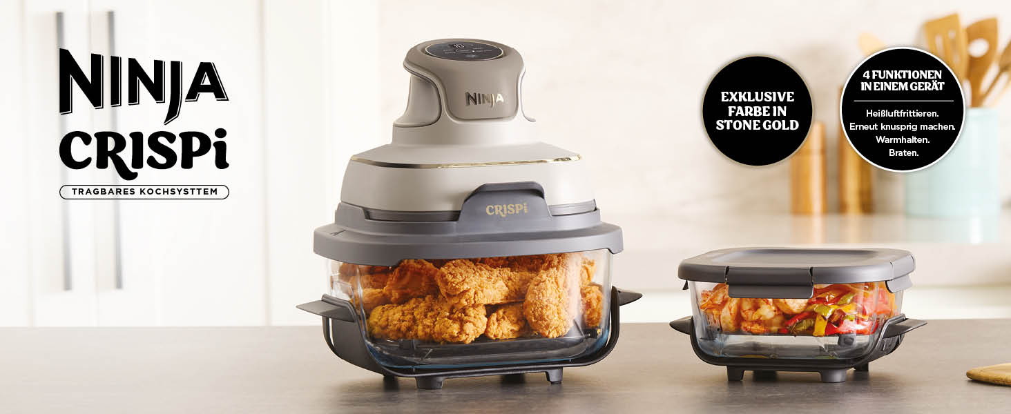 Ninja CRISPi Airfryer – фритюрниця-конвекційна піч, 3.8 л, 4-в-1, 1700 Вт, Stone Gold FN101EUSTGD
