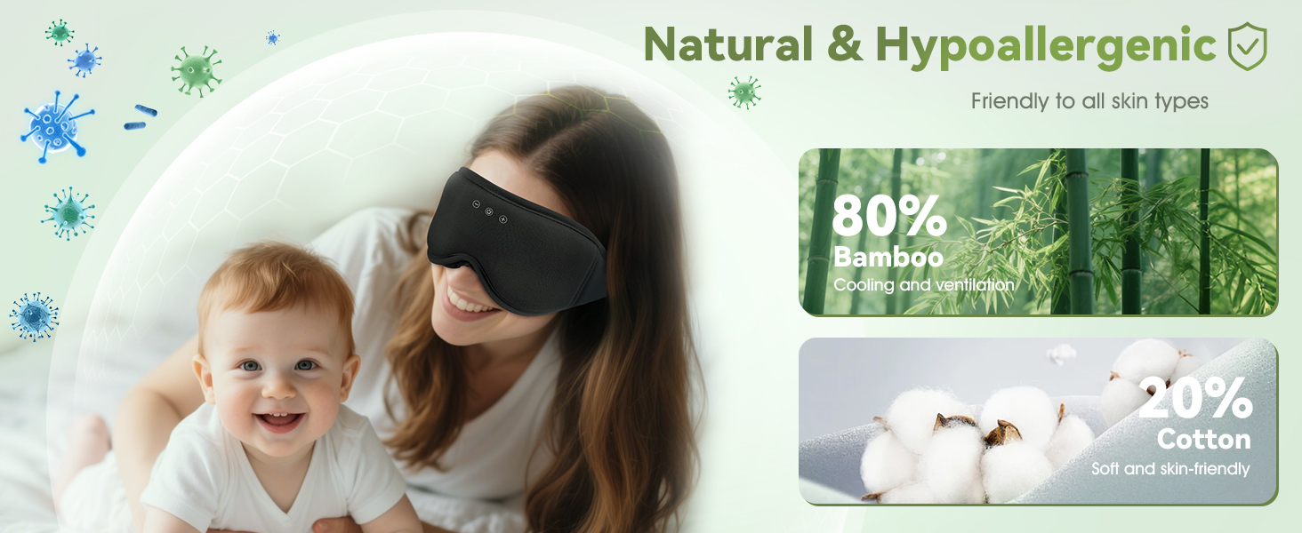Маска для сну з навушниками Musicozy | 3D маска для сну з Bluetooth 5.4, м'яка бамбукова тканина, для подорожей та відпочинку