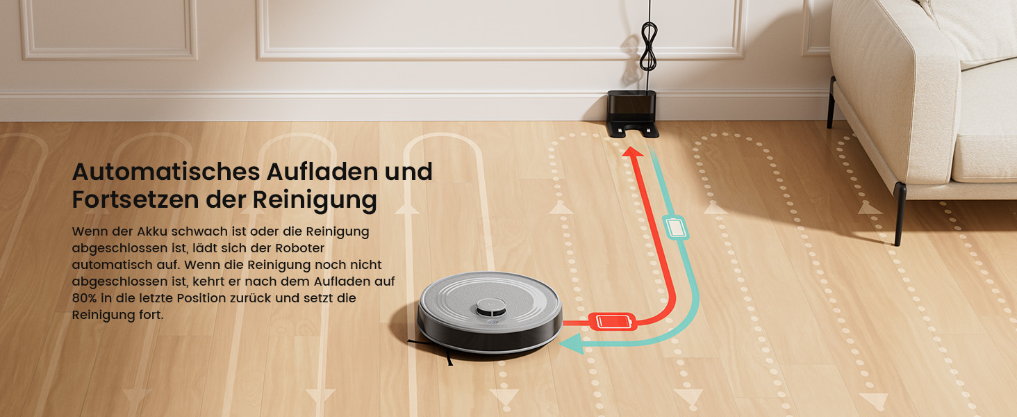 Робот-пилосос LEFANT M2 з функцією миття, LiDAR-навігація, зони заборони, потужність 6000Pa, час роботи 140 хв, багатоступеневе мапування, для шерсті тварин, килимів та твердих підлог M2-G