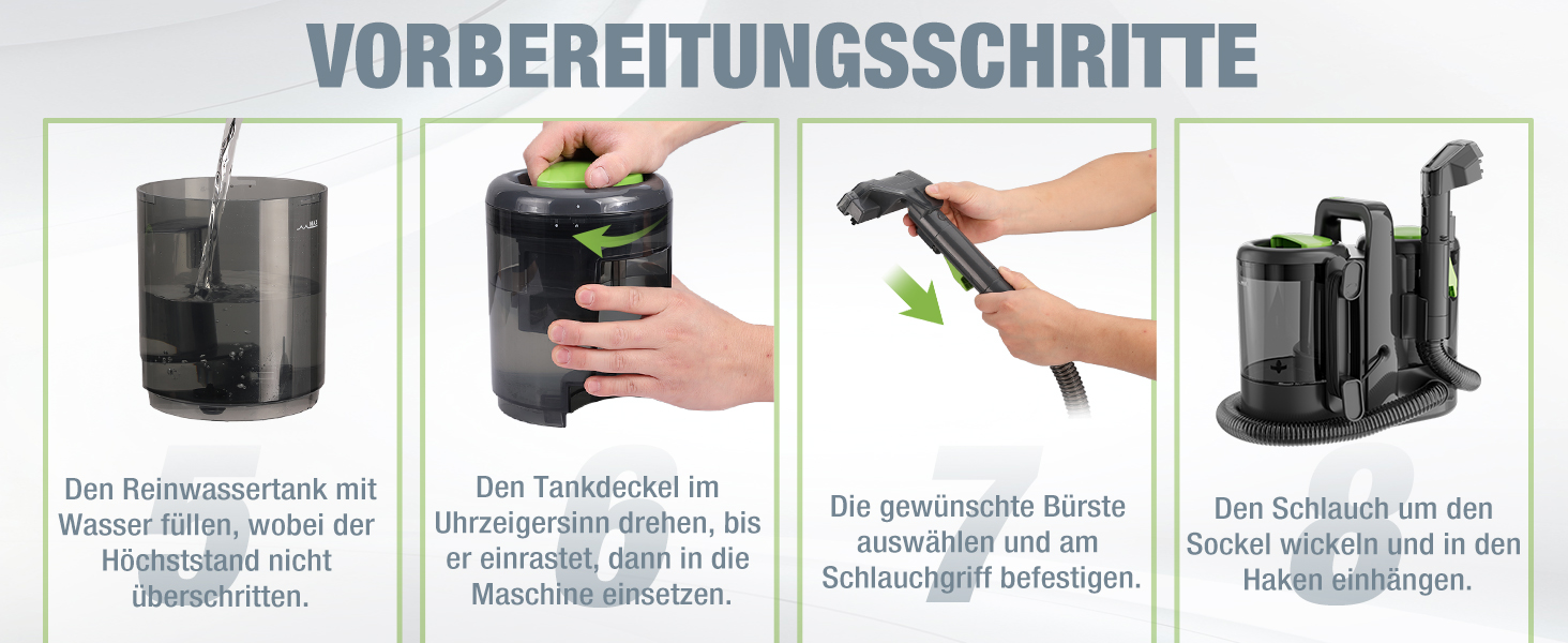 WORKPRO Мийний пилосос 450W 13kPa, 1.6L з миючим засобом та 2 насадками, для килимів, диванів, авто