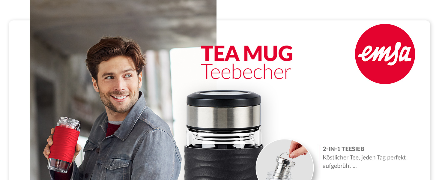 Емса N20805 Чайний горнятко з подвійними стінками | 0,4 л | знімний фільтр | без BPA | 100% герметичне | не протікає | придатне для миття в посудомийній машині | 360° отвір для пиття | Синій