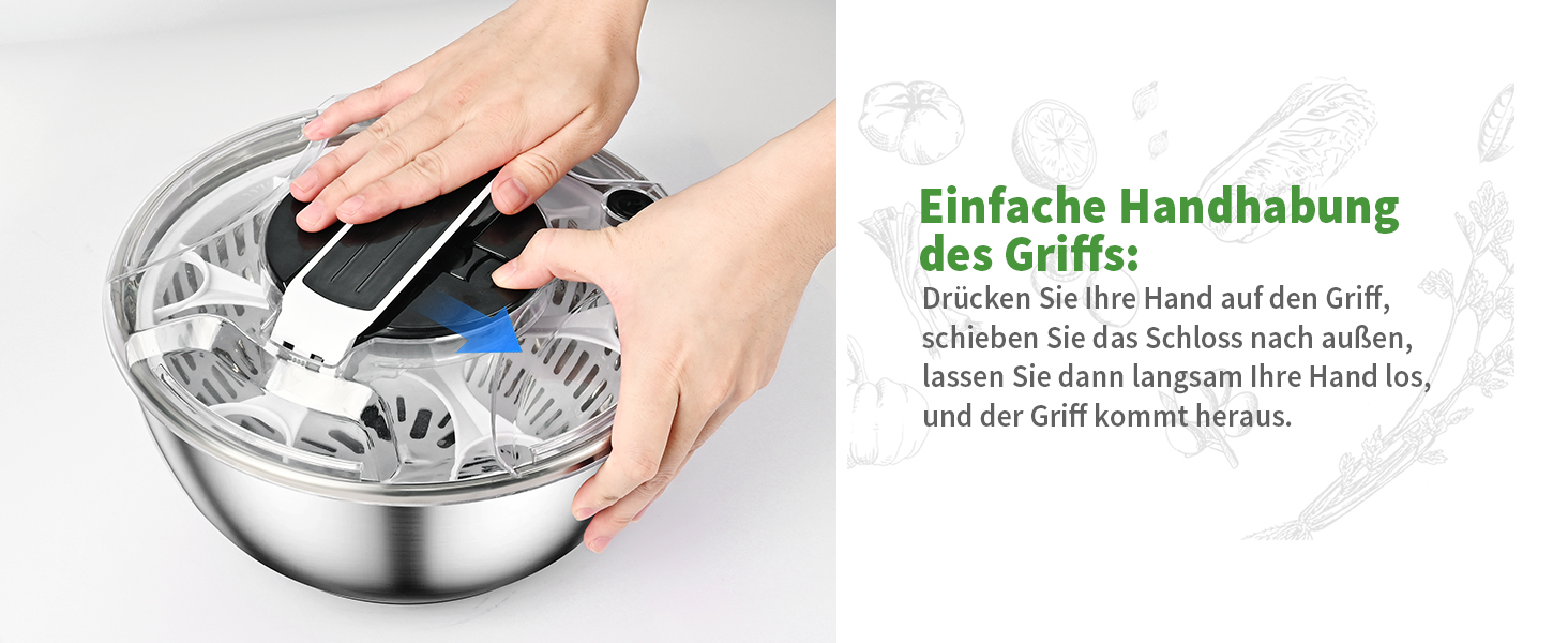 Салатниця-центрифуга 4.5л з нержавіючої сталі - для миття овочів, зелені та ягід