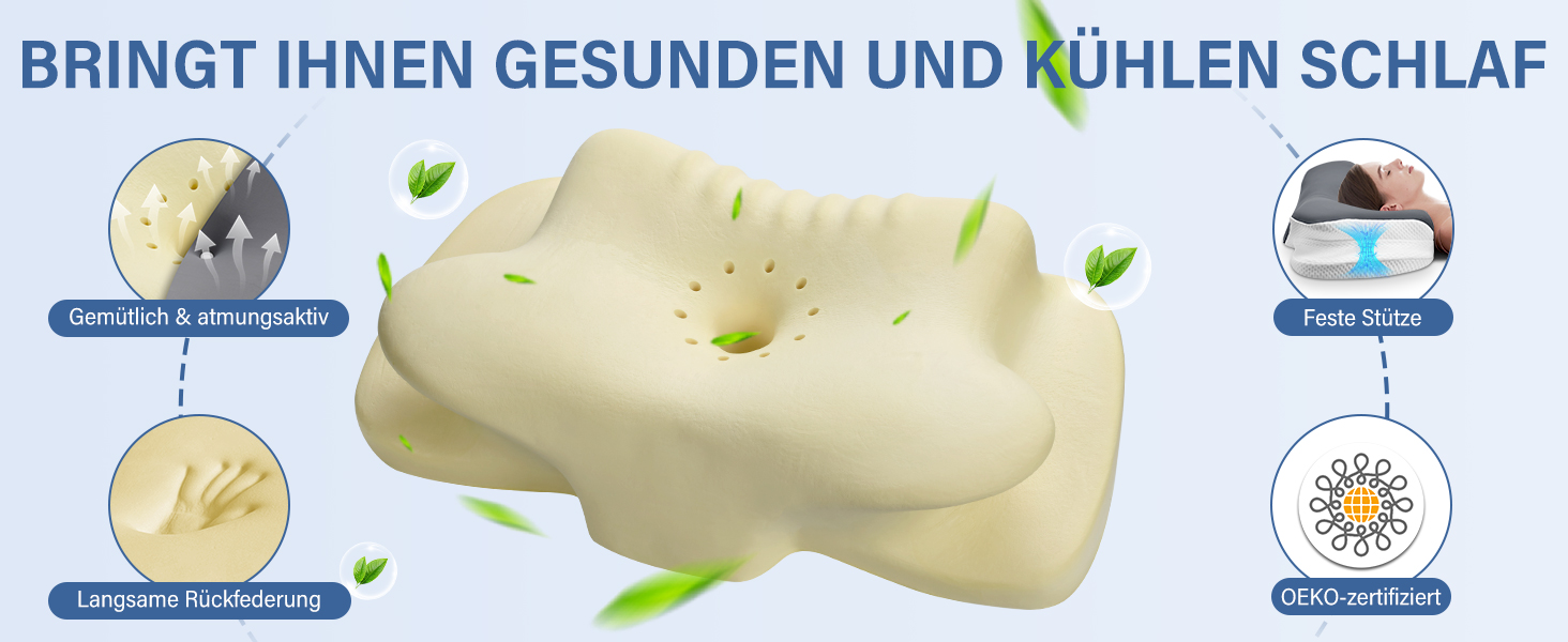 Подушка для шиї з піною з пам'яті, дихаюча, ергономічна, 65x37x10/12см, сіра