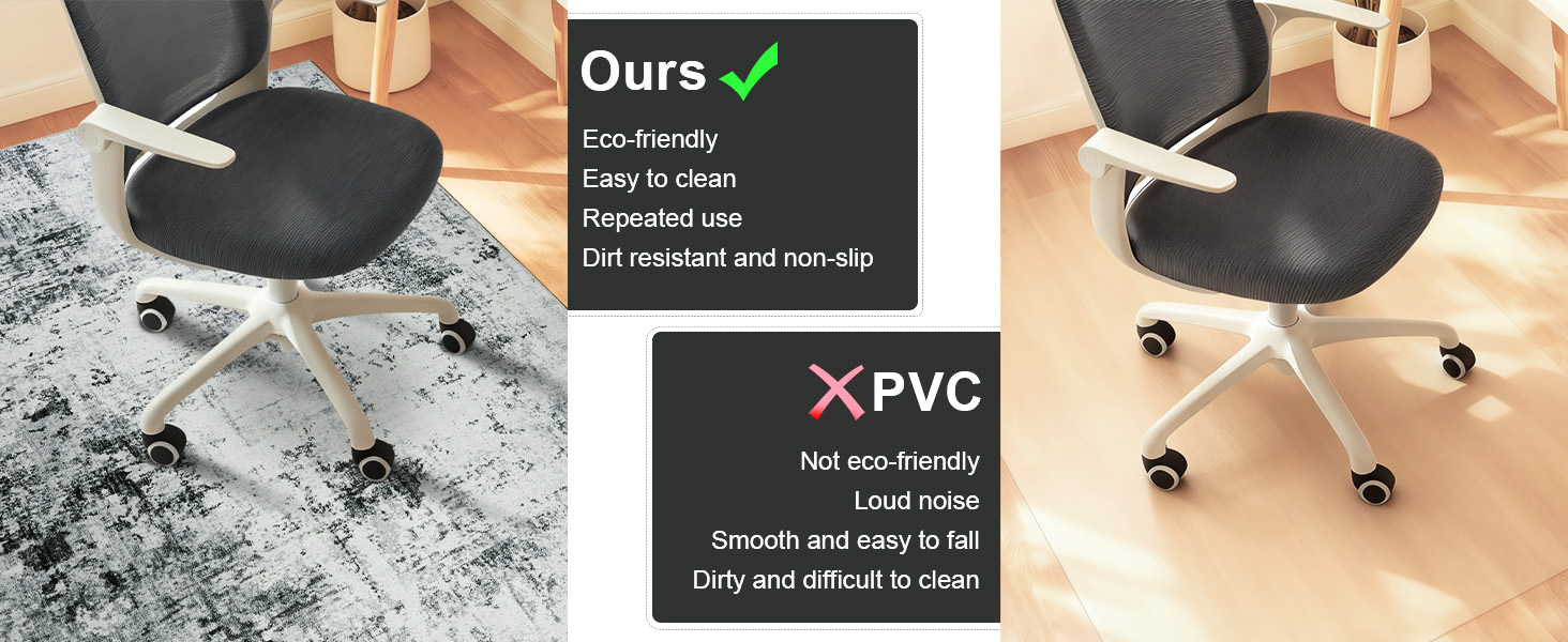 Килимок під стілець для твердої підлоги: захист від подряпин, антиковзання, 120x150 см, чорно-сірий