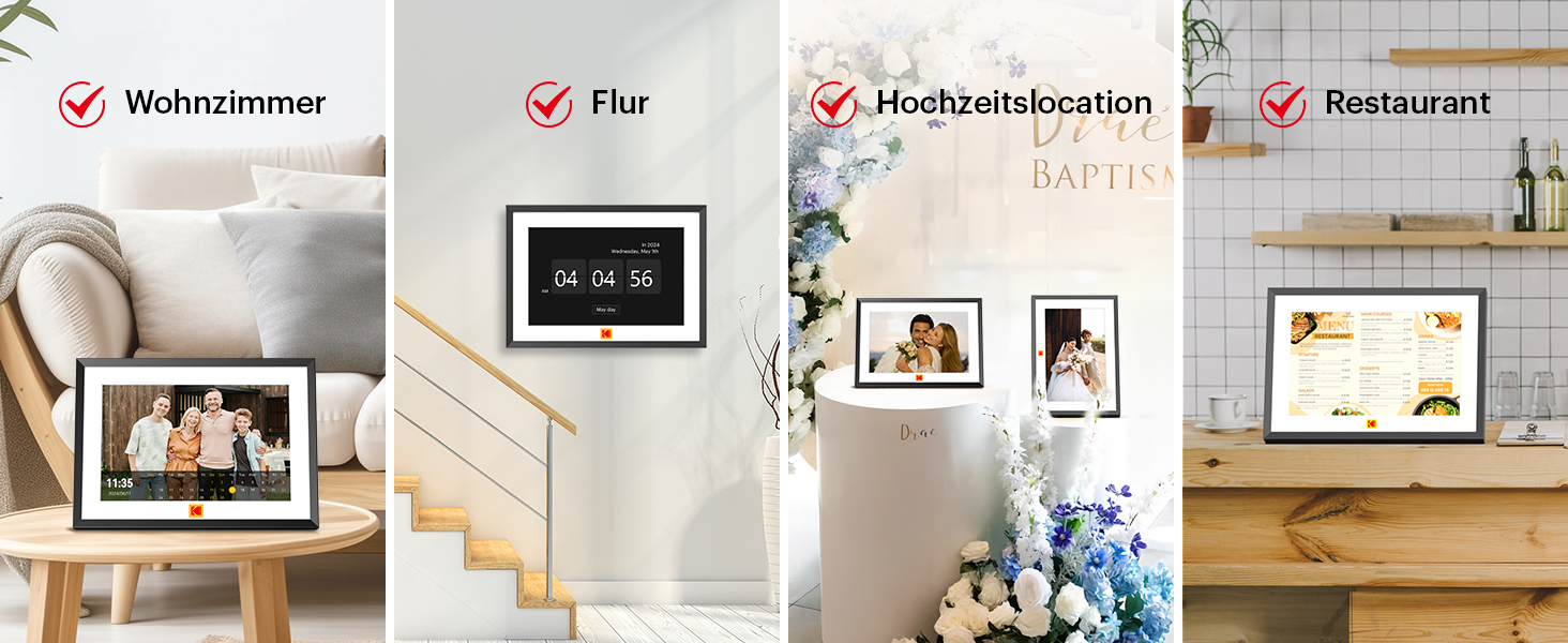 Цифровий фоторамка Kodak 10 дюймів з Wi-Fi, 32GB, IPS HD сенсорний екран, автоповорот, чорний