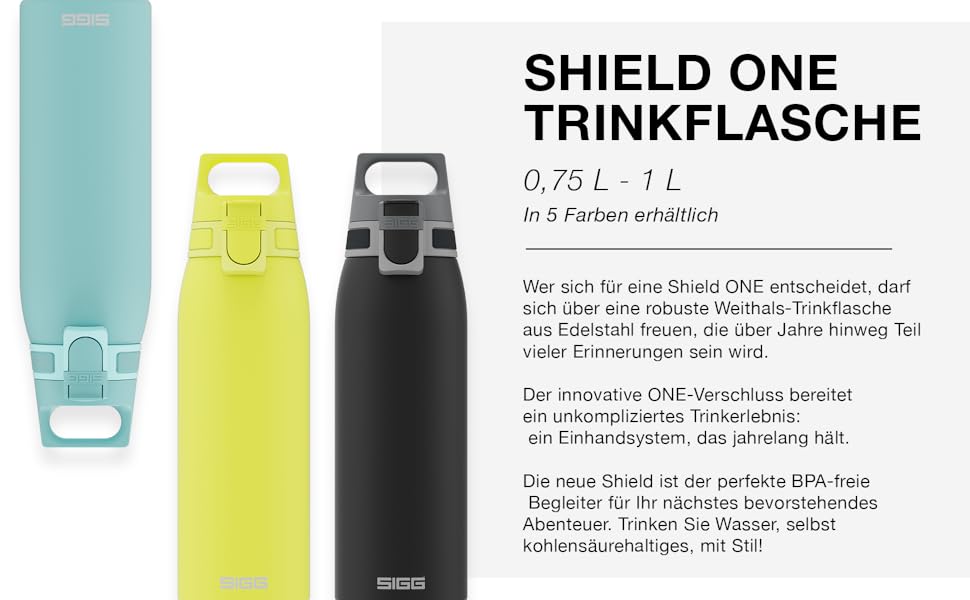 Вулична пляшка для пиття SIGG Shield ONE (/1 л), що не містить забруднюючих речовин і герметична пляшка для пиття, міцна спортивна пляшка для пиття з нержавіючої сталі з ОДНИМ верхом (0,75 л, ультра лимон)