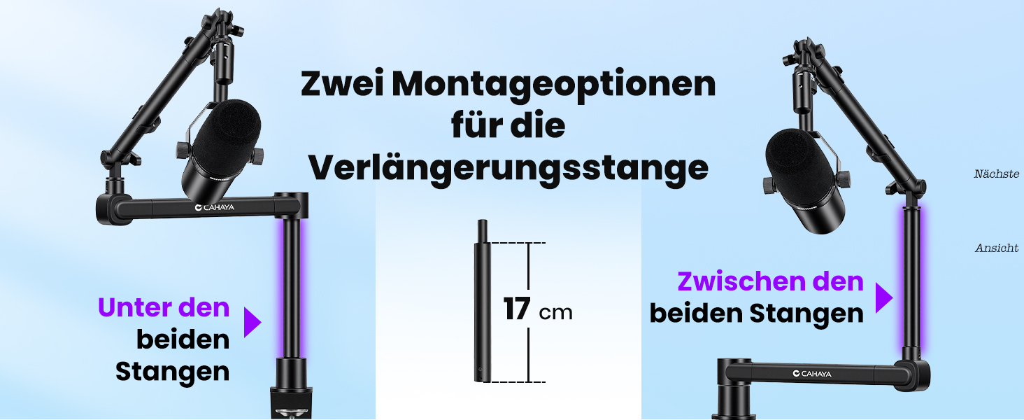CAHAYA Мікрофонний стійкий кронштейн Boom Arm Professional: Регульований мікрофонний кронштейн з подовжувачем, дизайн під монітор для стрімінгу та запису, вантажопідйомність до 2.5 кг