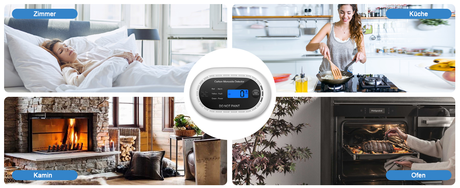 Детектор чадного газу з батареєю на 10 років, LCD-дисплеєм, акустичним сигналом 85dB, функцією вимкнення звуку, для безпеки вдома, EN50291, автономний, чорний