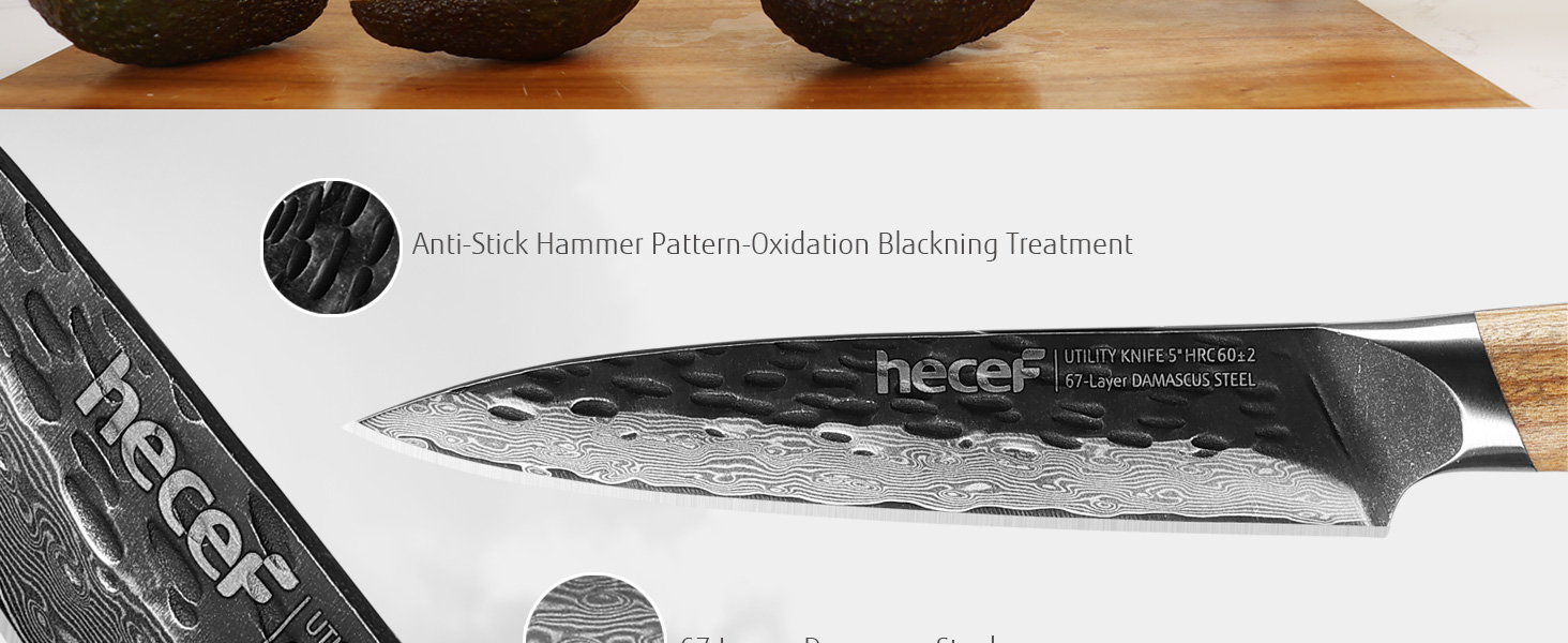 Ніж кухарський Damast 33 см Hecef, професійний ніж шеф-кухаря, японський ніж з 67 шарів дамаської сталі, гострий ніж для м'яса з ручкою з оливкового дерева