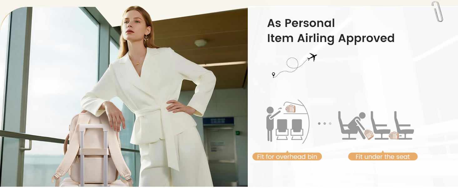 Рюкзак LOVEVOOK для ручної поклажі Ryanair, 40x20x25 см, 20L, бежевий/хакі. Підходить під вимоги авіакомпанії, для ноутбука, під сидіння літака