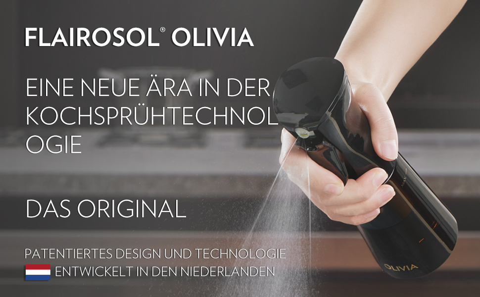 Скляний розпилювач для оливкової олії FLAIROSOL OLIVIA, 200 мл — дозатор для кухні з контролем порцій для фритюрниці, салатів та гриля (чорна пляшка)