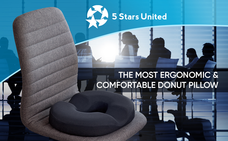 Подушка для геморою та болю в куприку 5 Star United - ергономічна U-подібна подушка з піною з пам'яті, чорна, компактна