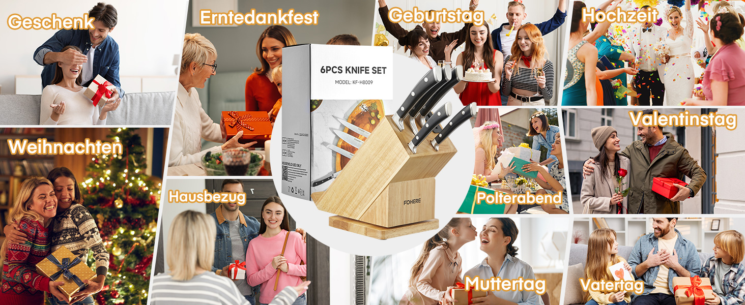 Набір кухонних ножів Messerblock 6 шт. з поворотним блоком 360°, сталь 5Cr15, з точилкою та підставкою для телефону