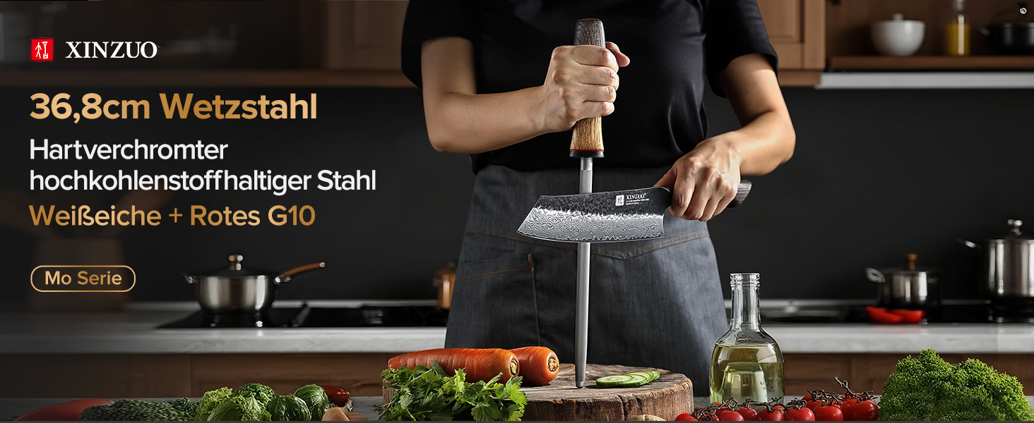 Набір кухонних ножів XINZUO Damaststahl: професійний шеф-ніж, кухонні ножі з дамаської сталі, преміум-якість, ергономічна ручка з білого дуба, серія Mo (заточувач у комплекті)
