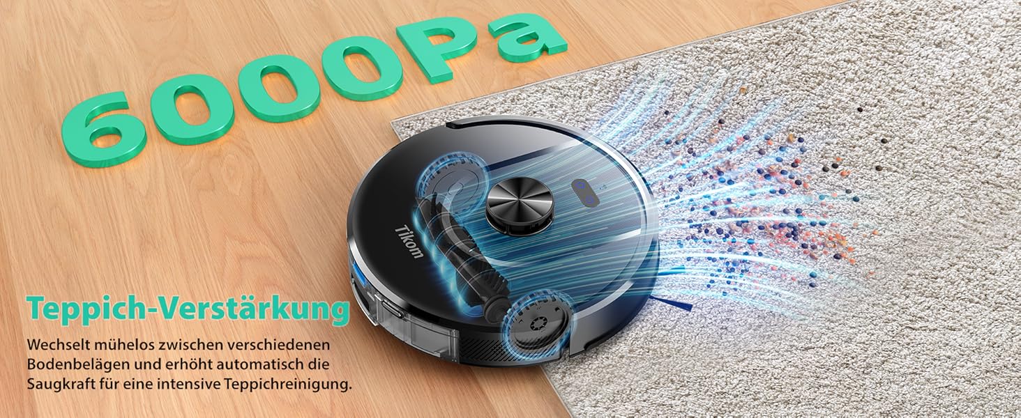 Робот-пилосос Tikom L8000 Plus з функцією миття, 6000Pa, LiDAR, Wi-Fi, для тварин та килимів