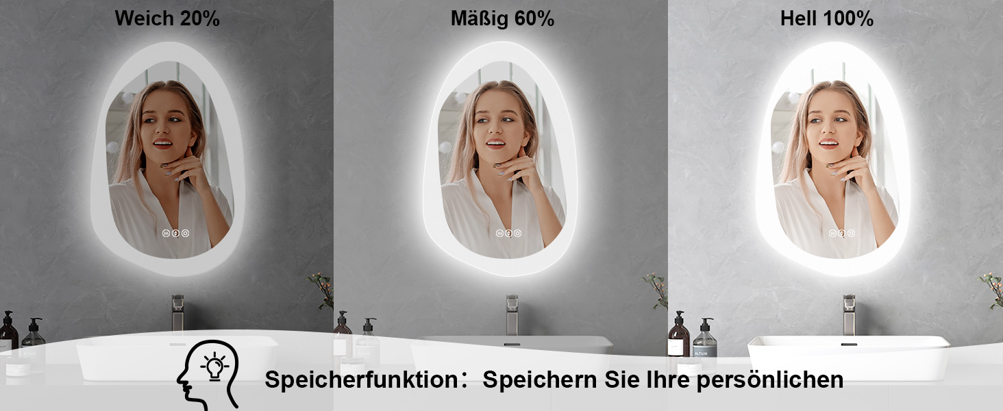 Дзеркало для ванної кімнати YOLEO з підсвічуванням 90x70 см, LED дзеркало з переднім та заднім освітленням, дзеркало з пам'яттю, 3 регульовані кольори світла, антизапар, (100L x 66B cm)