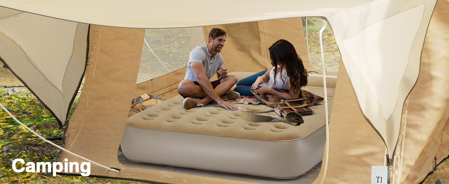 Надувне ліжко Lewondr на 2 особи з вбудованим насосом, 203x152x33 см. З подушкою, самонадувне, для кемпінгу, дому, гостей, подорожей (250 кг MAX), кольору хакі