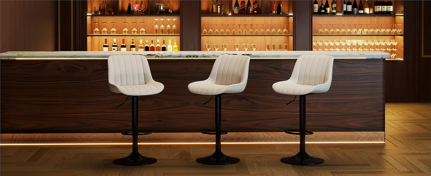 Набір з 2 барних стільців Youhauchair, обертаються, регульована висота, PU-шкіра, бежевий