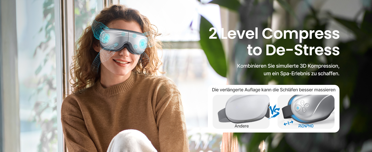 Масажер для очей RENPHO Eyeris 2 з підігрівом та вібрацією - для релаксації та покращення сну, сріблястий